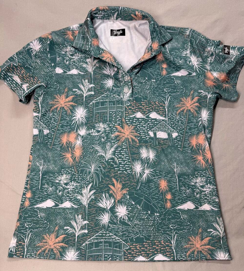 Waggle Golf Polo Shirt Mens Size M Tropical Palm Print Performance
